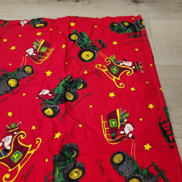 Vtg Handmade John Deere Tractor Green Holiday Christmas Red Santa Table Runner - Picture 3 of 3